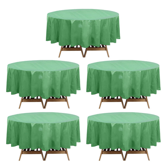 5-Pack Plastic Table Covers Sage Green Round - Durable PVC Disposable Tablecloths for Events 84" HIER_4520