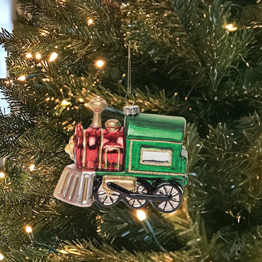 Glass Holiday Train Ornament Gift TP