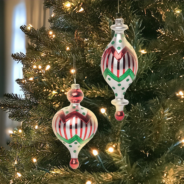 Glass Striped Pattern Ornaments, Set of 2 Gift TP