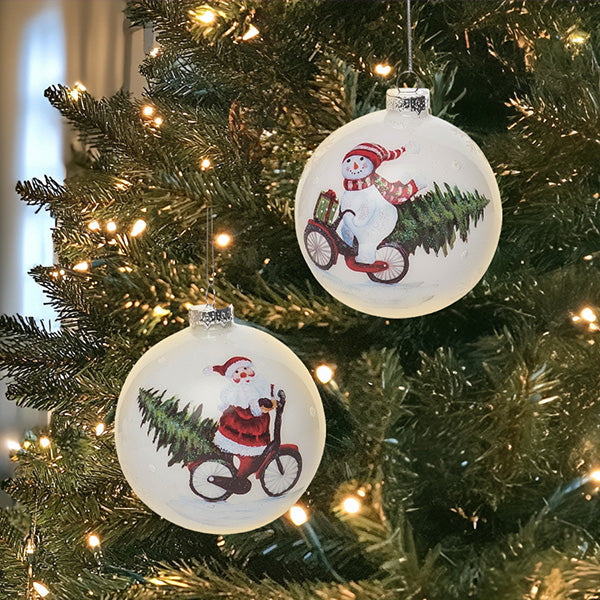 Glass Christmas Bike Riding Ornaments, Set of 2 Gift TP