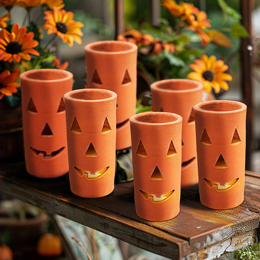 Tall Terracotta Jack-O-Lanterns, Set of 6 General KAL