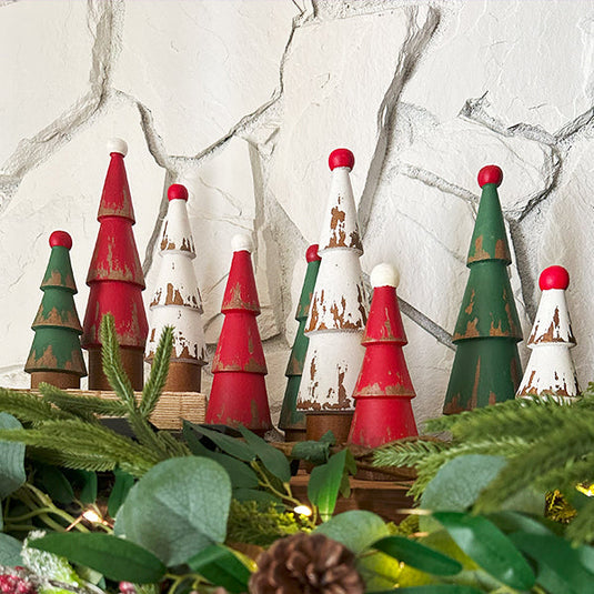 Wooden Painted Christmas Trees, Set of 9 Z6 KAL