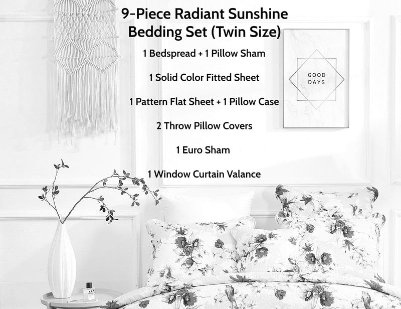 Load image into Gallery viewer, Bedding Bed in a Bag Bundle Set - Radiant Sunshine Yellow Hummingbirds Floral Bedding Set Collection DaDalogy Bedding Collection
