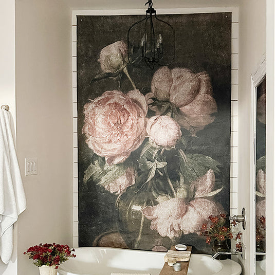 Oversized Blooming Pink Roses Paper Wall Tapestry Sale ABH