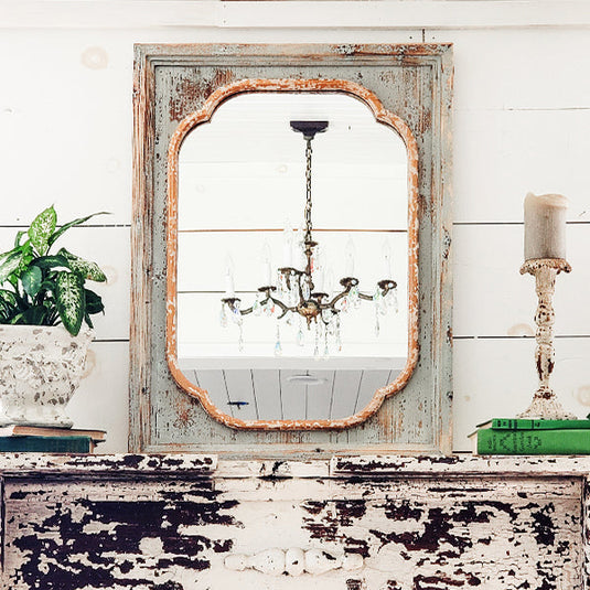 Distressed Teal Wooden Mirror General ABH