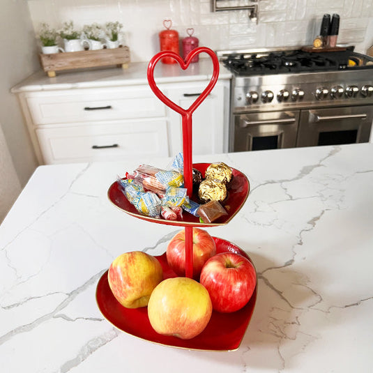 2 Tier Heart Metal Tray with Handle Sale ABH