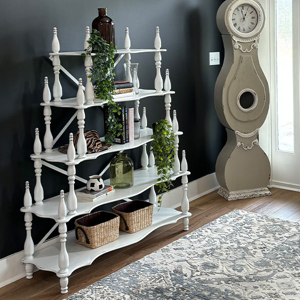 Distressed White Iron Tiered Shelf Sale ABH