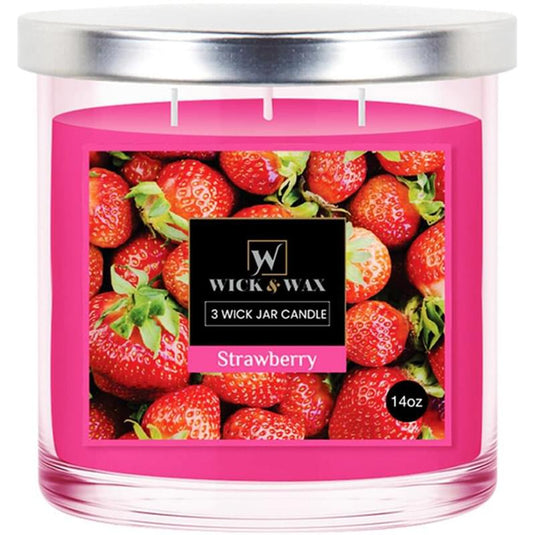 Strawberry Scented Jar Candle (3-wick) - 14oz. WICK & WAX