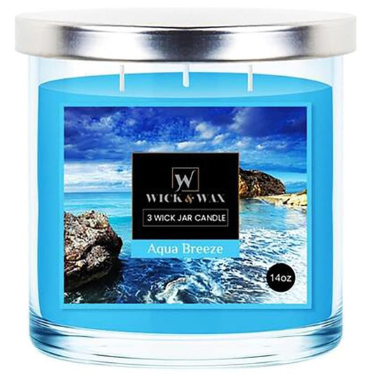 Aqua Breeze Scented Jar Candle (3-wick) - 14oz. WICK & WAX