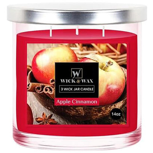 Apple Cinnamon Scented Jar Candle (3-wick) - 14oz. WICK & WAX