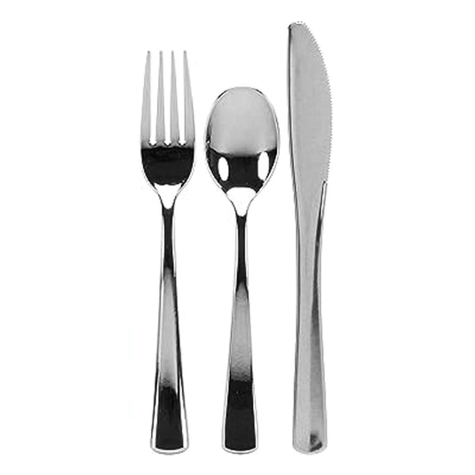 Lilian Tablesettings 160 Pcs Disposable Extra Heavyweight Silver Plastic Tableware Tablesettings Lillian