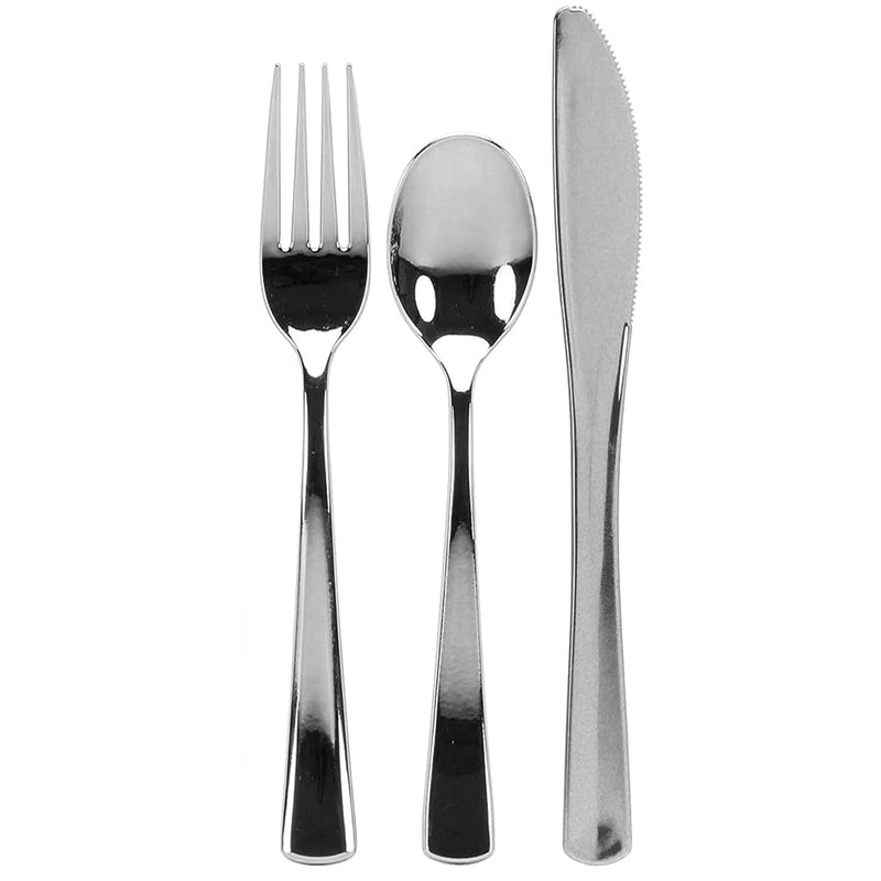 Load image into Gallery viewer, Cutlery Silverware Extra Heavyweight Disposable Flatware Combo Silver 96 Pieces Tablesettings Lillian
