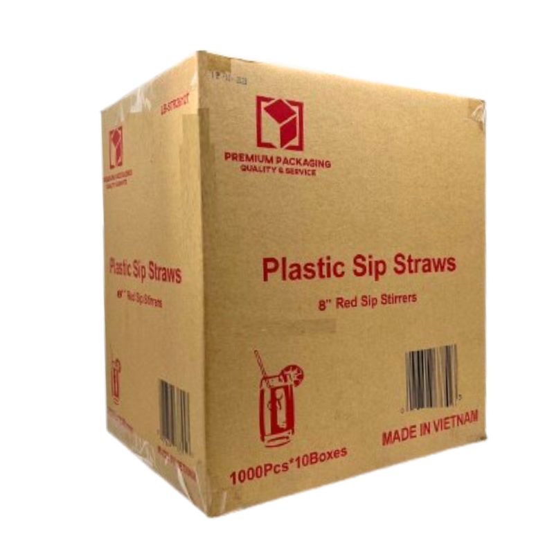 Load image into Gallery viewer, *WHOLESALE* 8&quot; Disposable Red Plastic Heavy Duty Sip Stirrers - Coffee Stirrer Straws | 1000, ct. Stirrers VeZee
