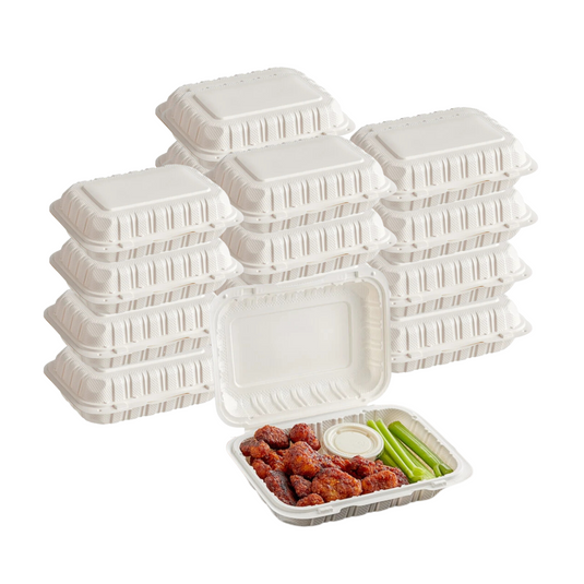 *BULK* 9"X6" Eco Friendly Microwavable , Food Containers with Clamshell Hinged Lid Food Storage & Serving VeZee