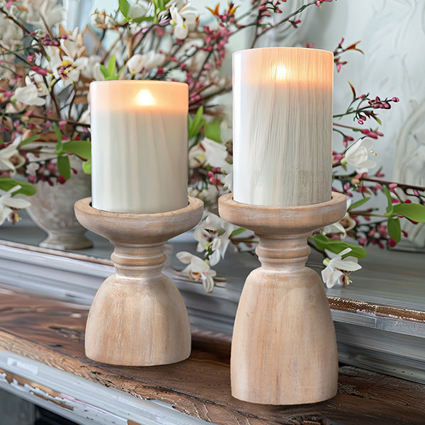 Whitewash Pillar Candle Holders, Set of 2 RH