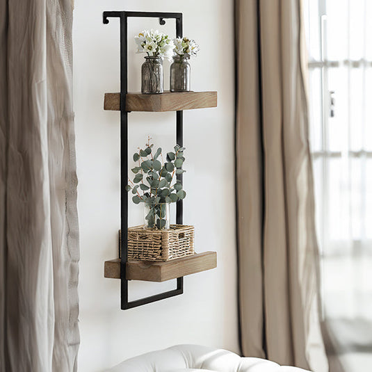 2 Tier Iron and Wood Wall Shelf Whats trending ABH