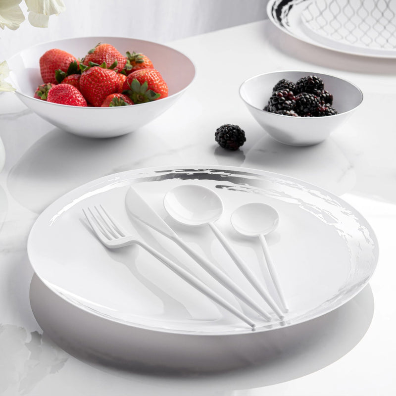 Load image into Gallery viewer, COMBO Whisk Collection White/Silver Dinner Plate Tableware Package Set Disposable Plates Decorline
