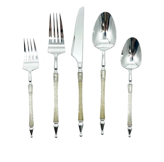 Sophisticated Cutlery 40 pcs Glitter Gold / Silver Top Plastic Tableware Sophisticate