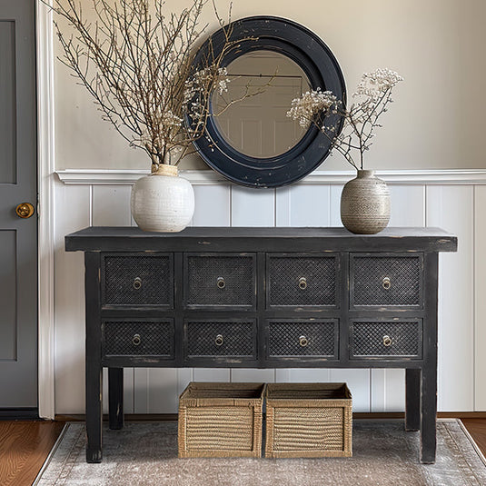 Hand Carved Black Reclaimed Wooden Console Table General ABH