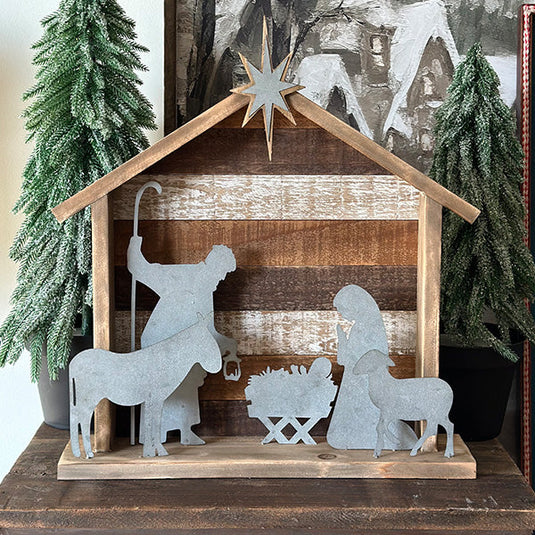 Rustic Wood and Metal Tabletop Nativity Scene Sale ABH