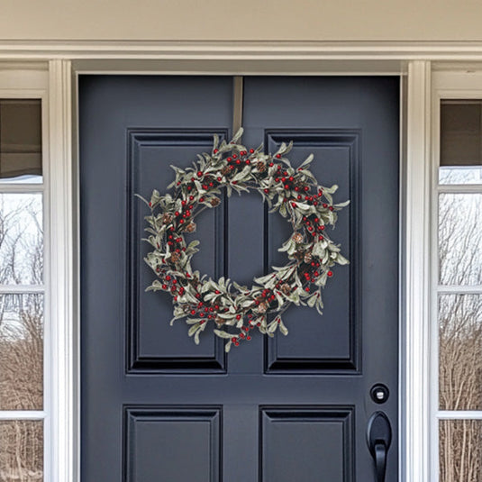 22 Inch Red Berry & Lambs Ear Wreath General TP