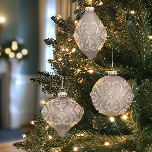 Glass Silver Pattern Ornaments, Set of 3 Sale TP