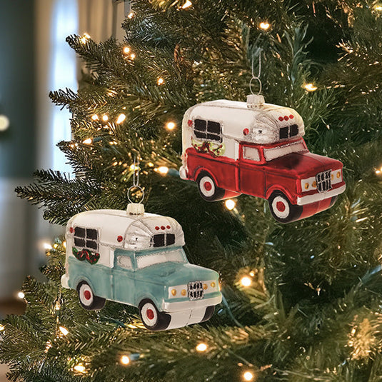 Glass Camper Christmas Ornaments, Set of 2 Gift TP