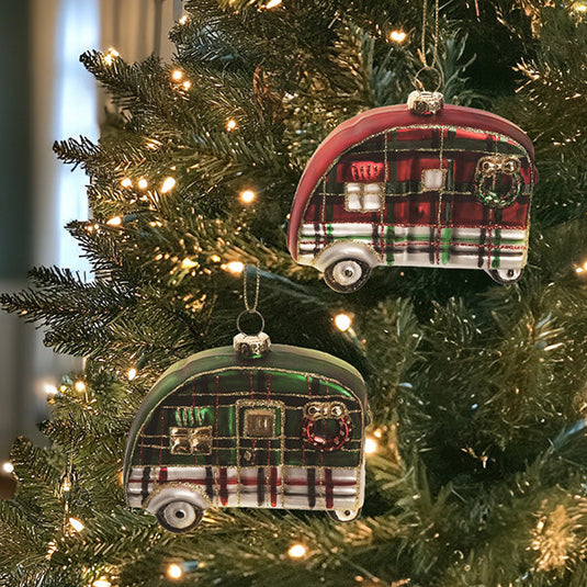 Glass Plaid Camper Ornament, Set of 2 Gift TP