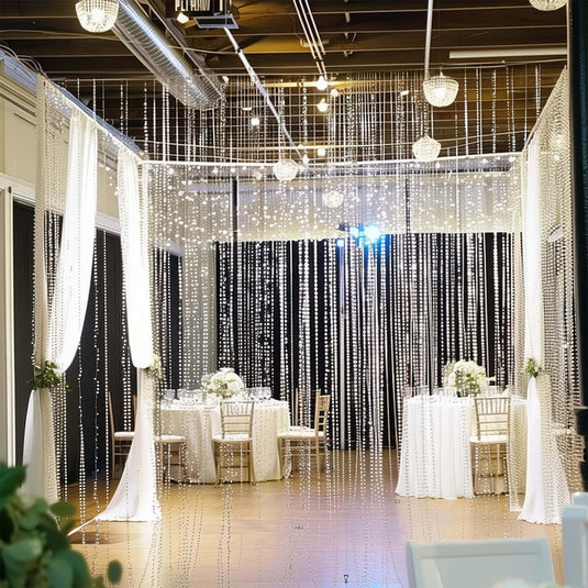 Acrylic Crystal Beaded Curtain with Fabric Rod Pocket, 43 Strands Room Divider Clear Diamond Cut Beads Doorway String Curtain - 5ftx10ft Backdrops HIER_5370