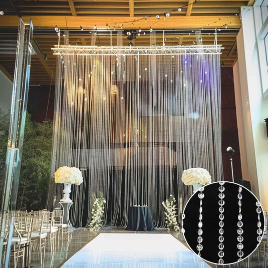 Acrylic Crystal Beaded Curtain with Fabric Rod Pocket, 43 Strands Room Divider Clear Diamond Cut Beads Doorway String Curtain - 5ftx16ft Backdrops HIER_5370