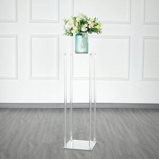 Acrylic Floor Vase Flower Stand with Square Mirror Base Clear - Decorative Wedding Column Centerpiece 32" Centerpieces PROstorez Default Title