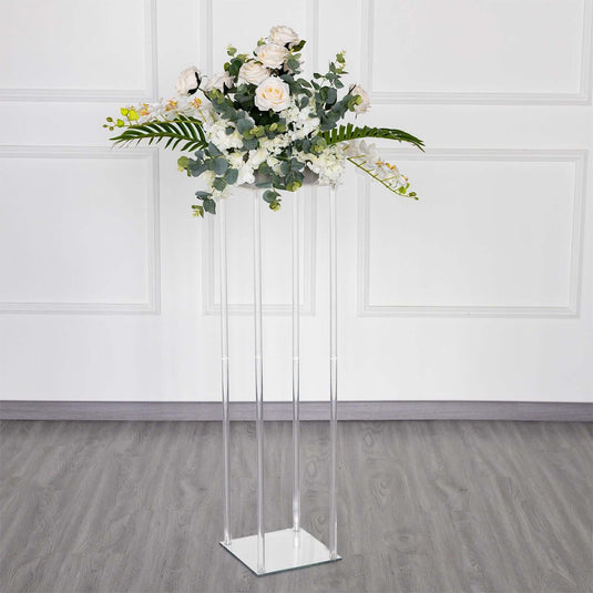 Acrylic Floor Vase Flower Stand with Square Mirror Base Clear - Durable Wedding Column Centerpiece for Events 40