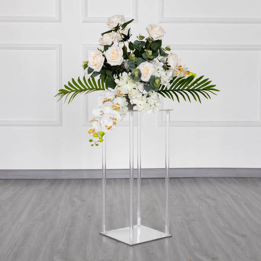 Acrylic Flower Vase Pillar Stand with Square Mirror Base Clear - Versatile Wedding Table Centerpiece 24" Centerpieces PROstorez Default Title