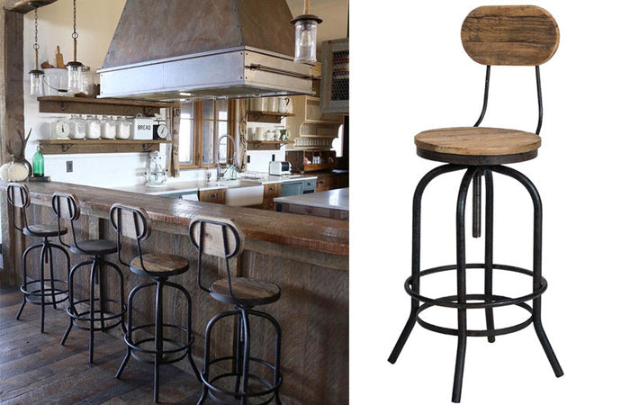 Distressed Natural Elm Wood Bar Stool With Back General DCI