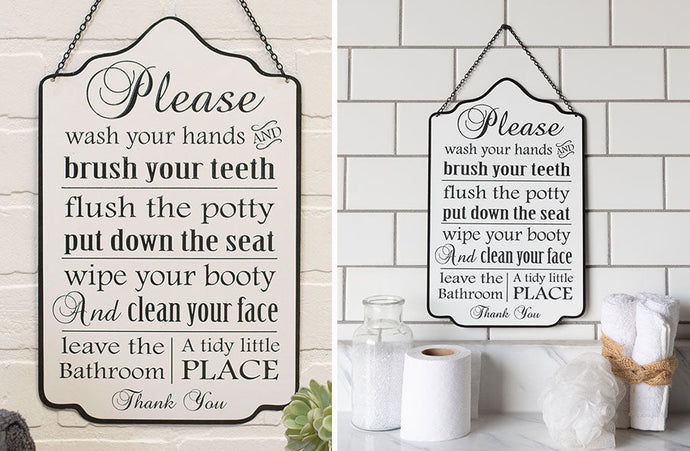 Hanging Enamel Bathroom Rules Sign General VIP