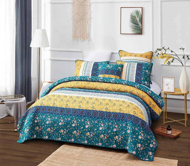 Load image into Gallery viewer, Bedding Bohemian Patchwork Bed of Wild Flowers Floral Gardenia Green Bedspread Set Collection DaDalogy Bedding Collection
