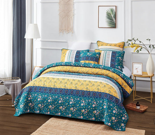 Bedding Bohemian Patchwork Bed of Wild Flowers Floral Gardenia Green Bedspread Set Collection DaDalogy Bedding Collection