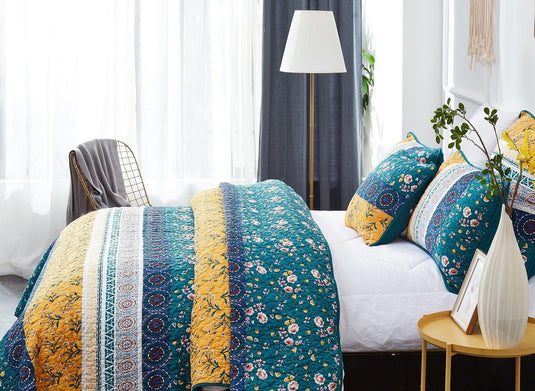 Bedding Bohemian Patchwork Bed of Wild Flowers Floral Gardenia Green Bedspread Set Collection DaDalogy Bedding Collection