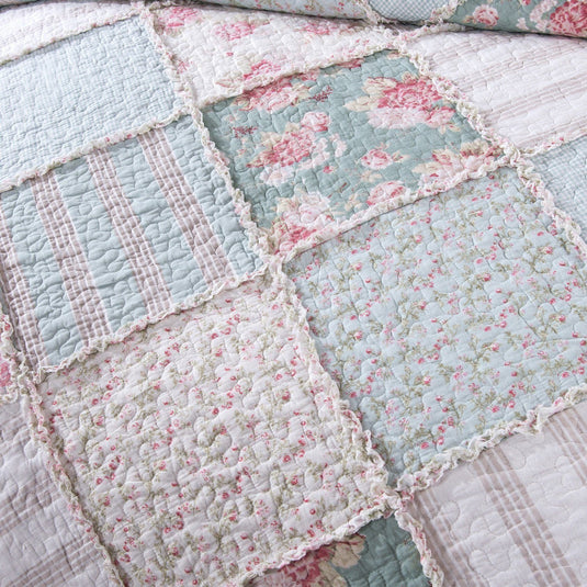 Hint of Mint Floral Pastel Cotton Patchwork Ruffle Bedspread Set Shop DaDalogy Bedding Collection