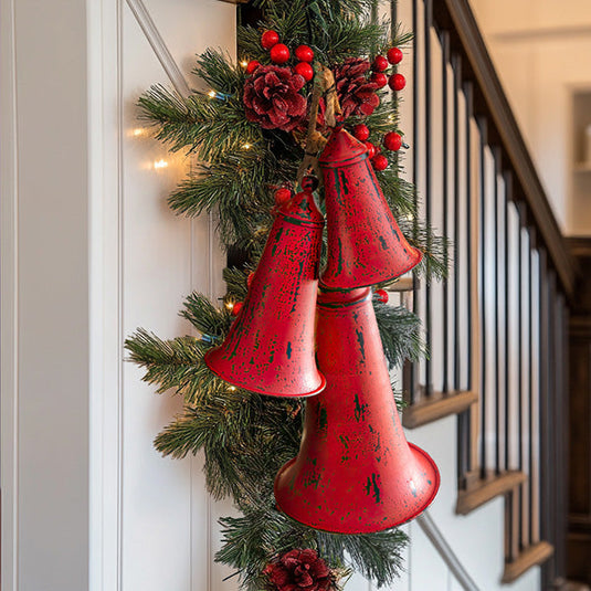 Distressed Red Metal Christmas Bells, Set of 3 General CT