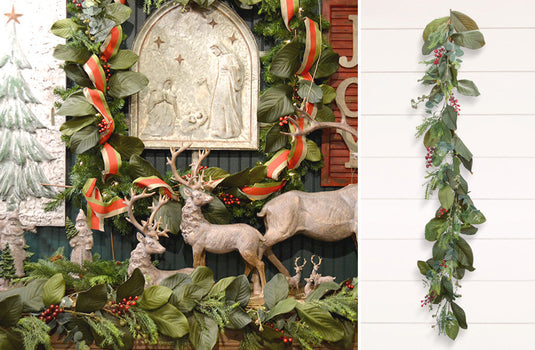 6 Foot Magnolia and Eucalyptus Garland With Berries General DCI