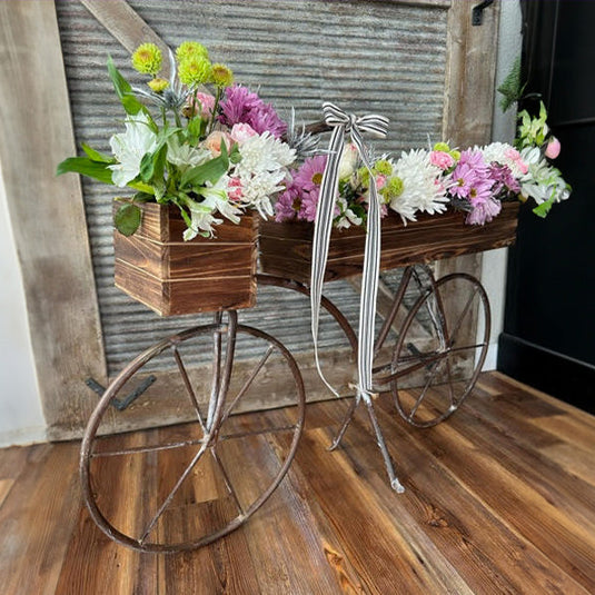 41 Inch Wood and Iron Garden Bicycle Planter General ABH