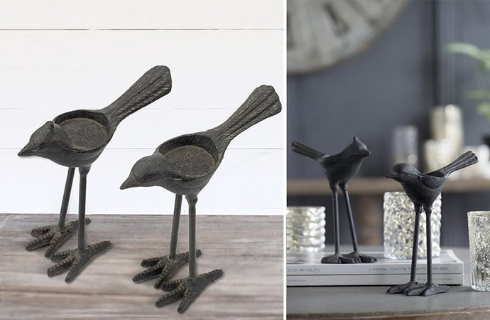 Cast Iron Bird Tealight Holders Set of Two General ABH