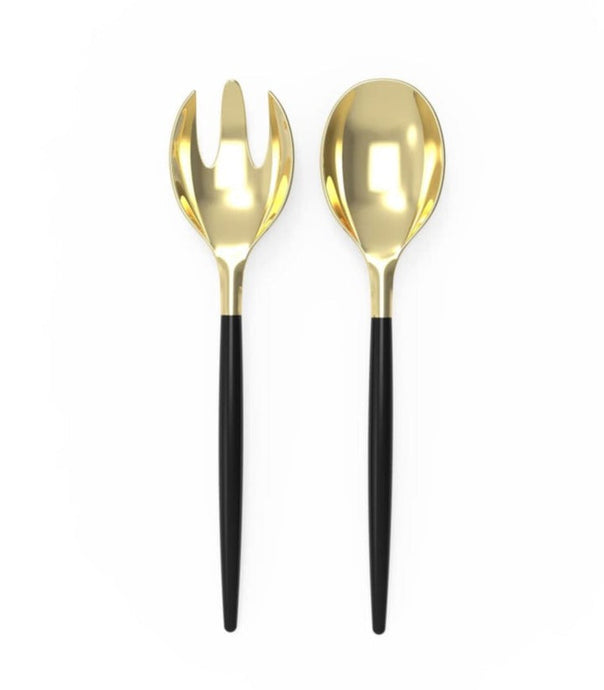 Black / Gold Plastic Serving Forks / Spoons Set Two Tone Serving Luxe Party NYC