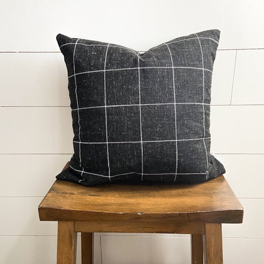 Black Window Pane with White Grid Woven Pillow Cover 18x18 inch Gift Cotton and Crate