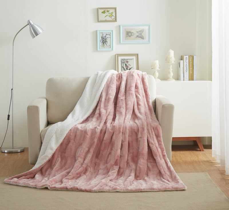 Load image into Gallery viewer, Faux Fur Dusty Rose Gold Pink Throw Blanket Gift Tache Home Fashion
