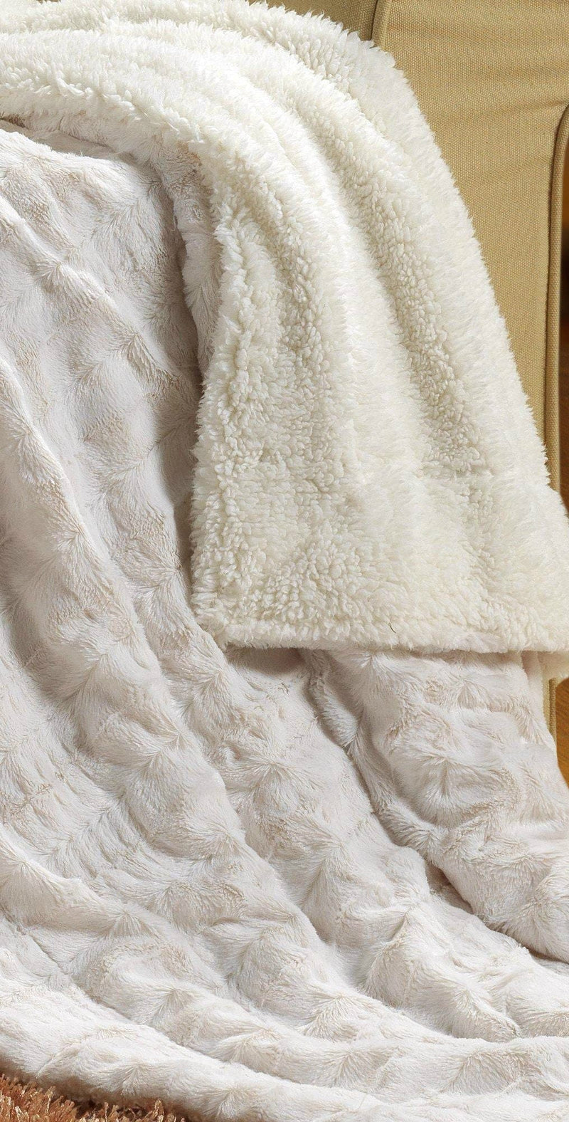 Load image into Gallery viewer, White Ivory Polar Faux Fur with Sherpa Throw Blanket Gift Tache Home Fashion
