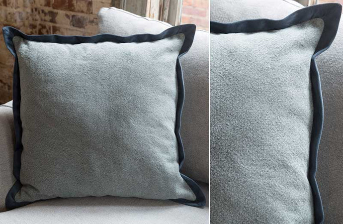 Blue Washed Cotton & Velvet Flange Pillow General PHC