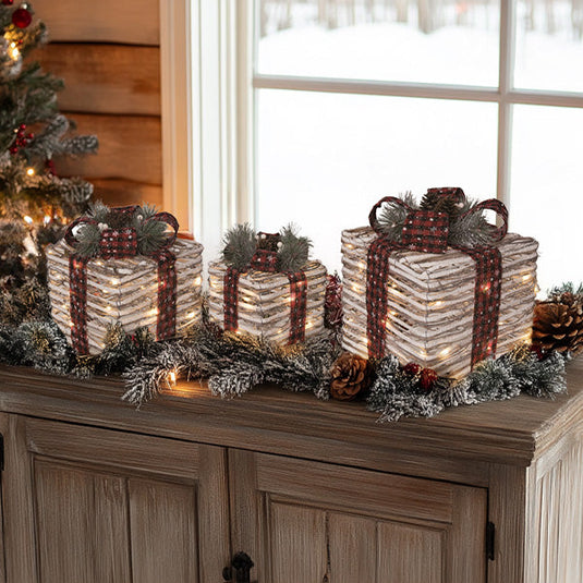 Rattan Light Up Ribbon Boxes, Set of Three General TP