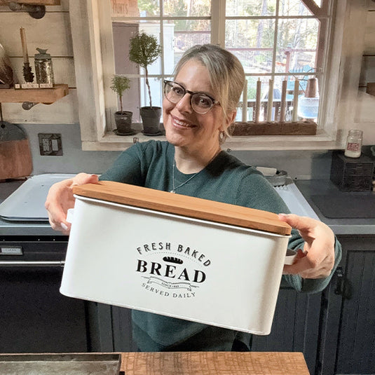 Vintage Inspired Bread Box with Wood Lid General VIP